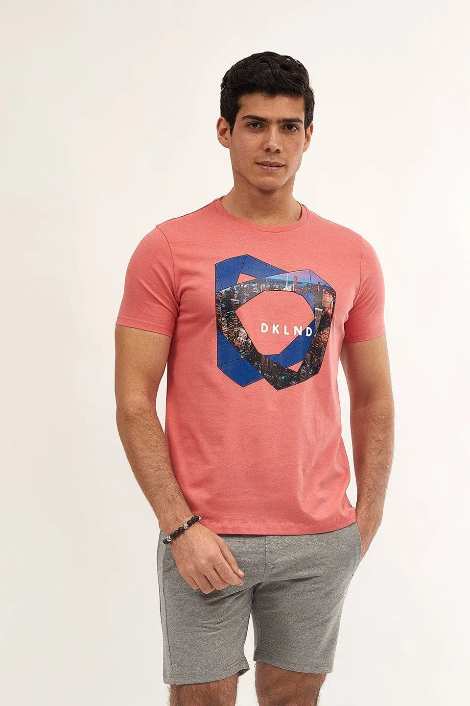 Printed Round-neck T-shirt - Dust Pink