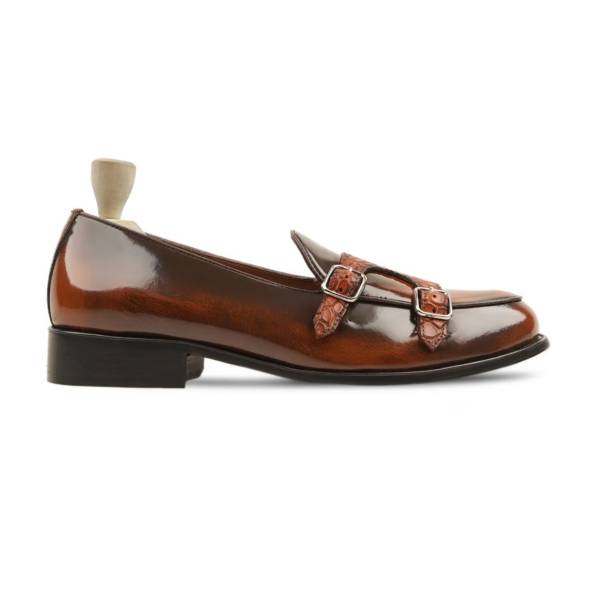 Randers - Men's Burnish Tan Box Leather High Shine Monkstrap