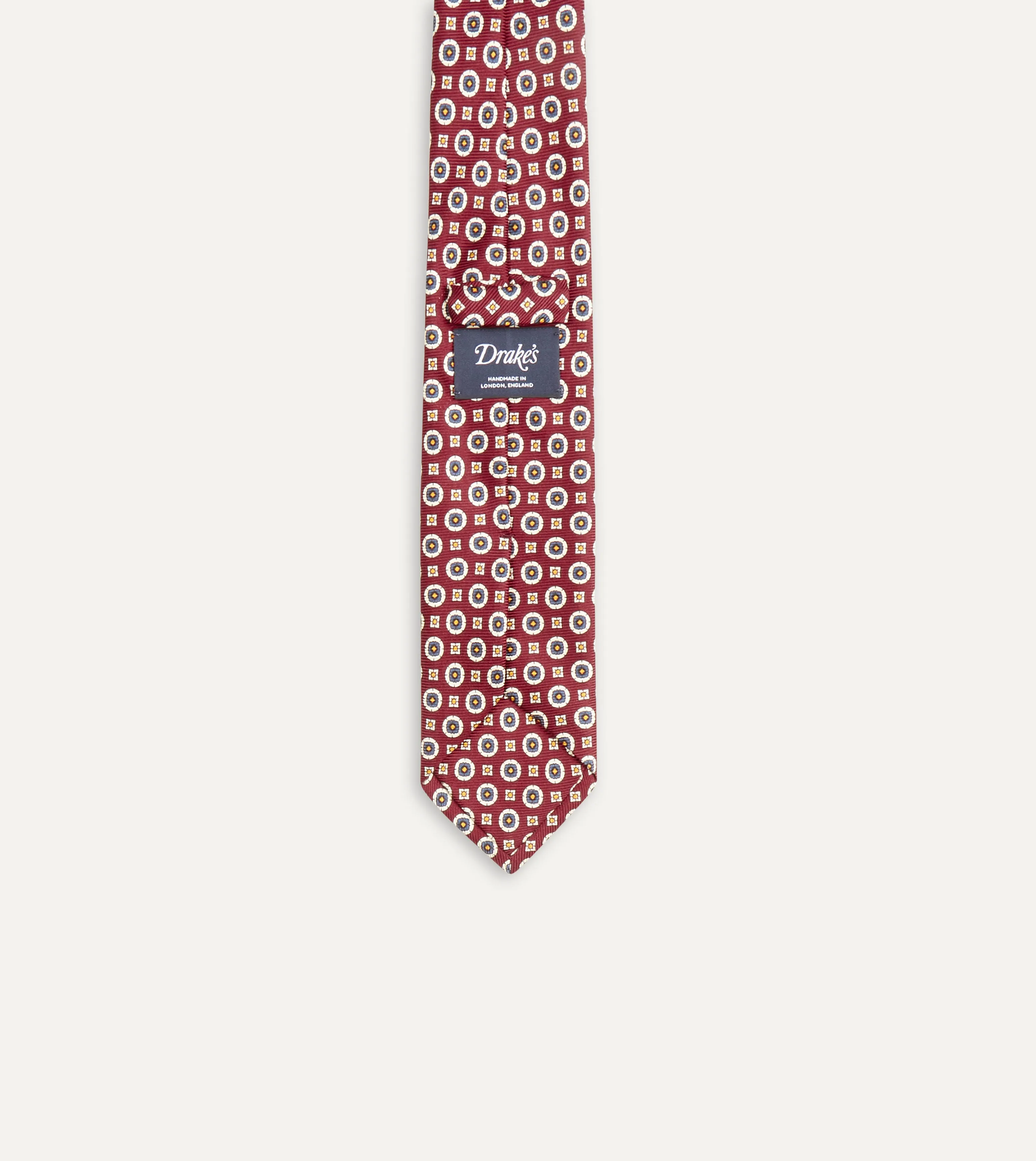 Red and Blue Geometric Medallion Print Silk Foulard Tie