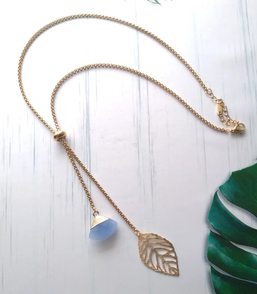 Rose Leaf with Jade Fan Slider Necklace