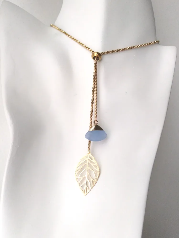 Rose Leaf with Jade Fan Slider Necklace