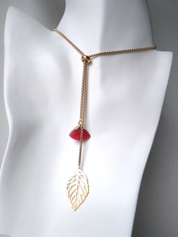 Rose Leaf with Jade Fan Slider Necklace