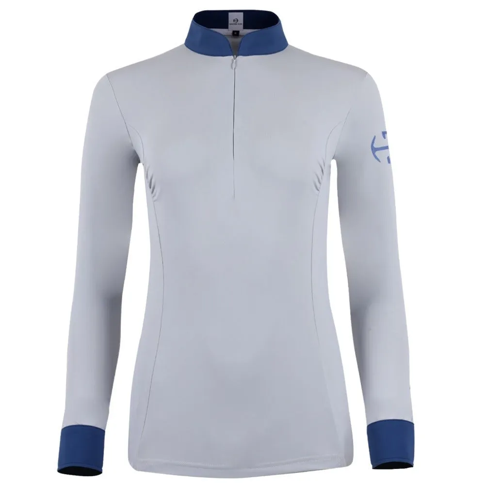 Roxana - French Gray & Cadet Blue Long Sleeve Riding Shirt