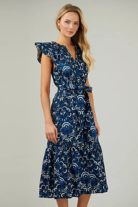 Sundrenched Blue Button Midi Dress