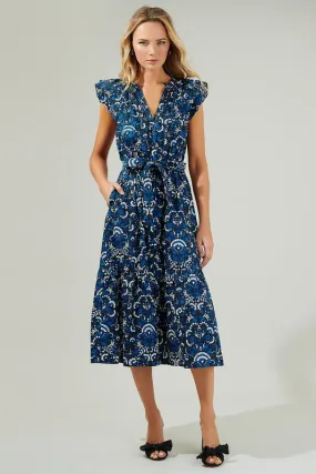 Sundrenched Blue Button Midi Dress