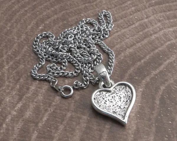 Textured Heart Pendant on Stainless Steel Ball Chain Necklace