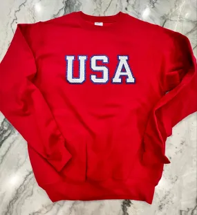 USA Glitter Patch Red Sweatshirt