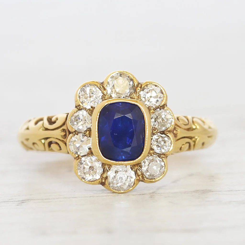 Victorian Style 0.85 Carat Sapphire and Old Cut Diamond Cluster