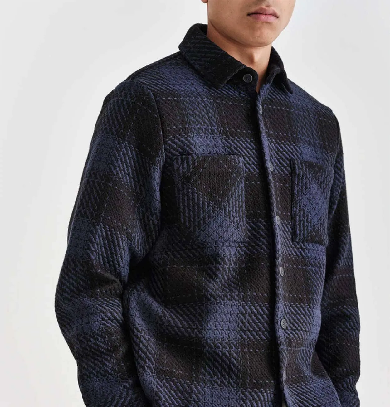 Wax London Whiting Overshirt in Black & Blue Beatnik