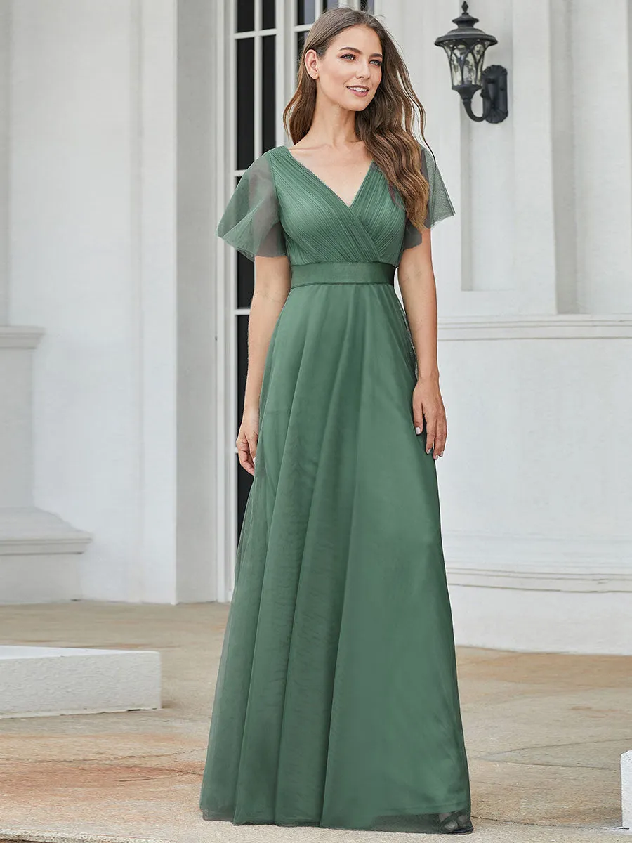 Women's V-Neck A-Line Floor-Length Wholesale Bridesmaid Dresses